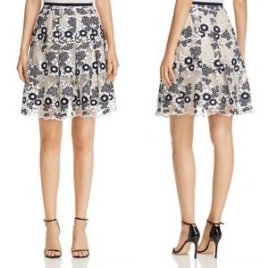 Tahari Embroidered Mesh Pleated Floral‎ Skirt Size XS Lined Party Blue Silver XS